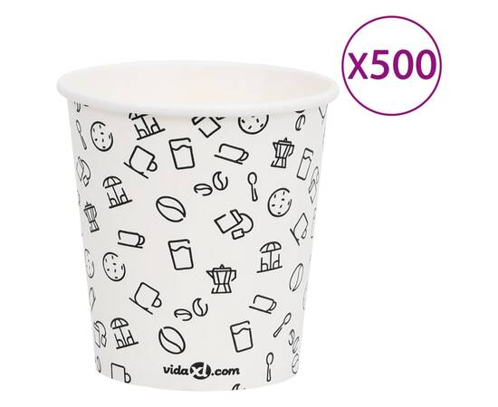 Pahare de cafea de hârtie, 500 buc., alb/negru, 200 ml