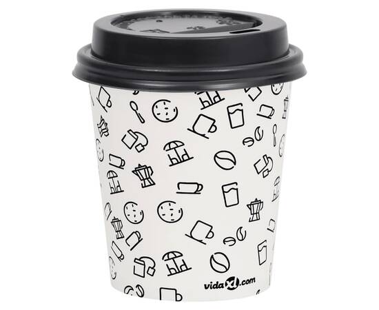 Pahare de cafea de hârtie cu capace, 100 buc., alb/negru 200 ml, 3 image