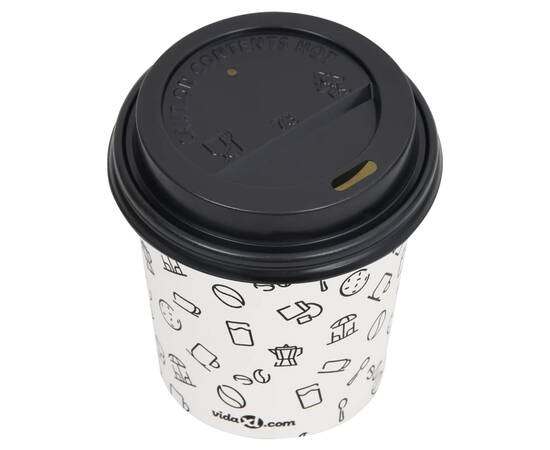 Pahare de cafea de hârtie cu capace, 100 buc., alb/negru 200 ml, 5 image