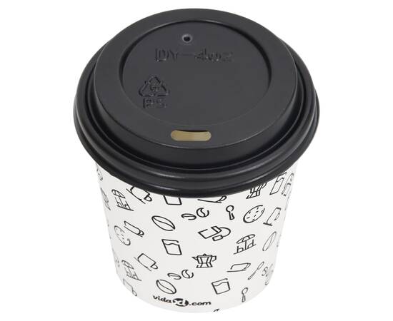 Pahare de cafea de hârtie cu capace, 250 buc., alb/negru 120 ml, 5 image