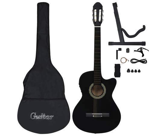 Set chitară acustică cu egalizator, 12 piese, 6 corzi, negru, 2 image