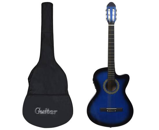 Set chitară acustică cu egalizator, 12 piese 6 corzi, albastru