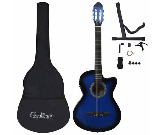 Set chitară acustică cu egalizator, 12 piese 6 corzi, albastru, 2 image