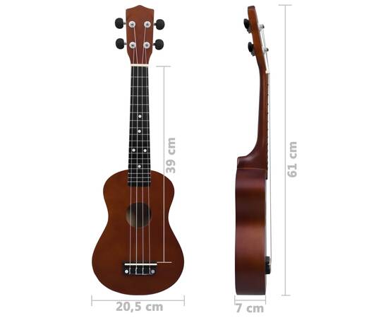 Set de ukulele soprano, pentru copii, cu husă, lemn închis, 23", 11 image