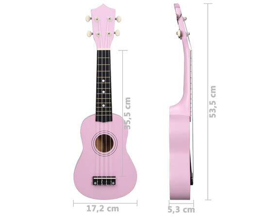 Set de ukulele soprano, pentru copii, cu husă, roz, 21", 11 image