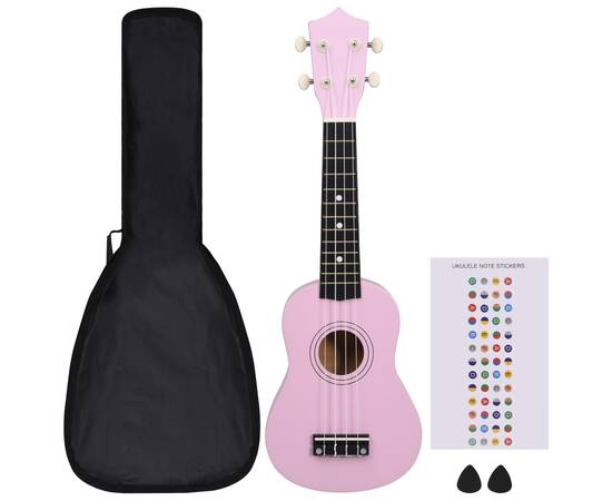 Set de ukulele soprano, pentru copii, cu husă, roz, 21", 2 image