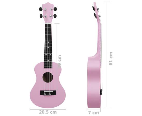 Set de ukulele soprano, pentru copii, cu husă, roz, 23", 11 image
