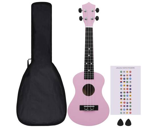 Set de ukulele soprano, pentru copii, cu husă, roz, 23", 2 image