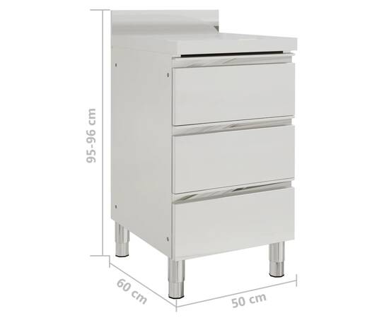 Dulap de bucătărie comercial cu 3 sertare, oțel inoxidabil, 7 image