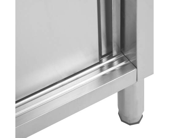 Masă de lucru cu uși glisante 100x50x(95-97)cm oțel inoxidabil, 7 image