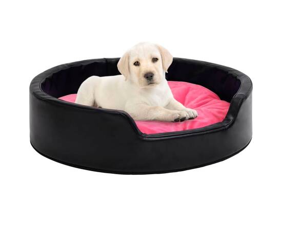 Pat pentru câini, negru/roz, 99x89x21 cm, pluș/piele ecologică