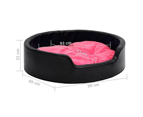 Pat pentru câini, negru/roz, 99x89x21 cm, pluș/piele ecologică, 8 image