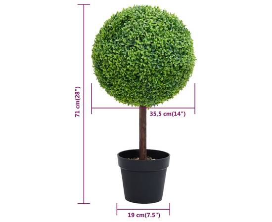 Plantă artificială cimișir cu ghiveci, verde, 71cm, formă minge, 5 image