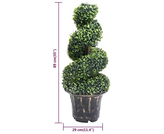 Plantă artificială de cimișir cu ghiveci, verde, 89 cm, spirală, 5 image