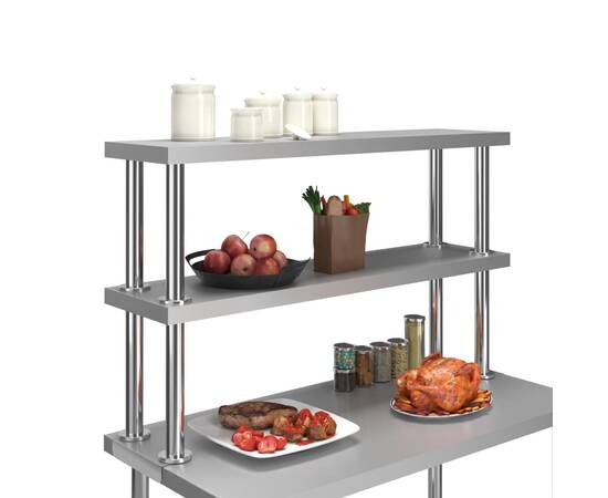 Raft masă de lucru cu 2 niveluri, 120x30x65 cm, oțel inoxidabil, 2 image