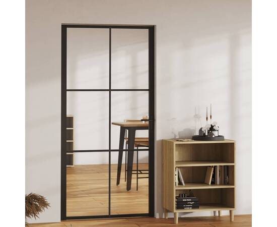 Ușă de interior, negru, 102,5x201,5 cm, sticlă esg și aluminiu