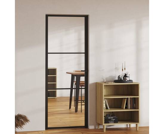 Ușă de interior, negru, 76x201,5 cm, sticlă esg și aluminiu