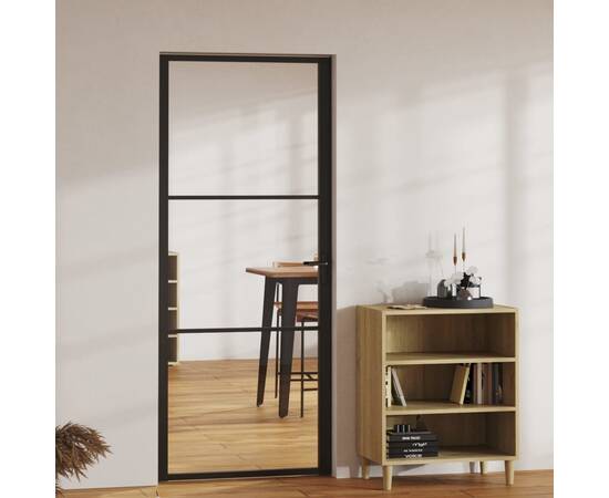 Ușă de interior, negru, 83x201,5 cm, sticlă esg și aluminiu