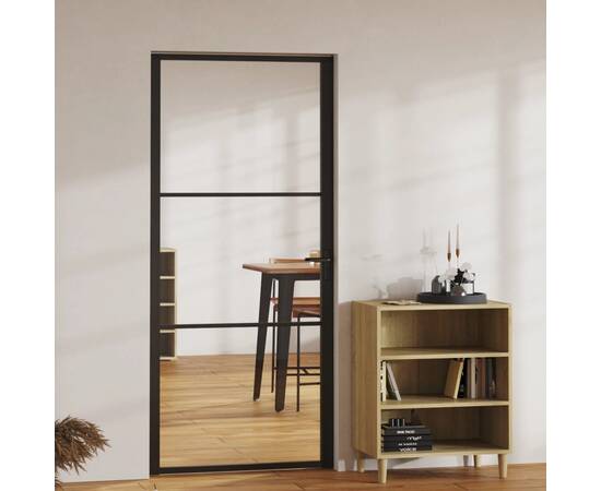 Ușă de interior, negru, 93x201,5 cm, sticlă esg și aluminiu