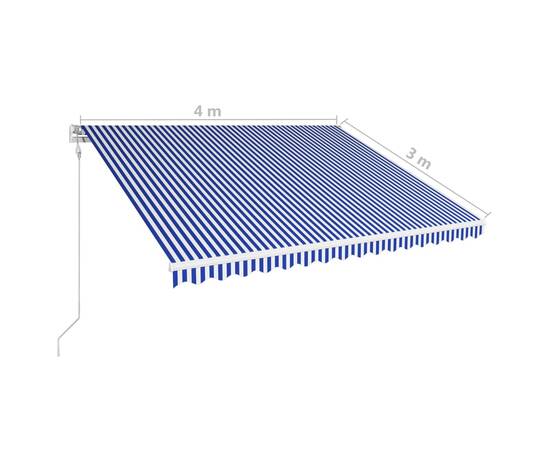 Copertină retractabilă automat, albastru și alb, 400 x 300 cm, 8 image