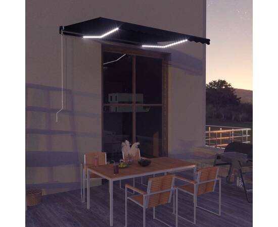 Copertină retractabilă manual cu led, antracit, 350 x 250 cm