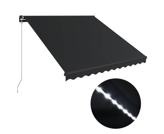 Copertină retractabilă manual cu led, antracit, 350 x 250 cm, 2 image