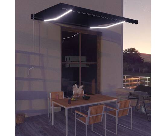 Copertină retractabilă manual cu led, antracit, 400 x 300 cm