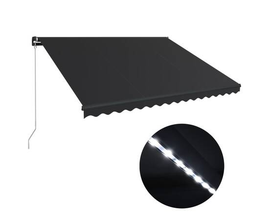 Copertină retractabilă manual cu led, antracit, 400 x 300 cm, 2 image