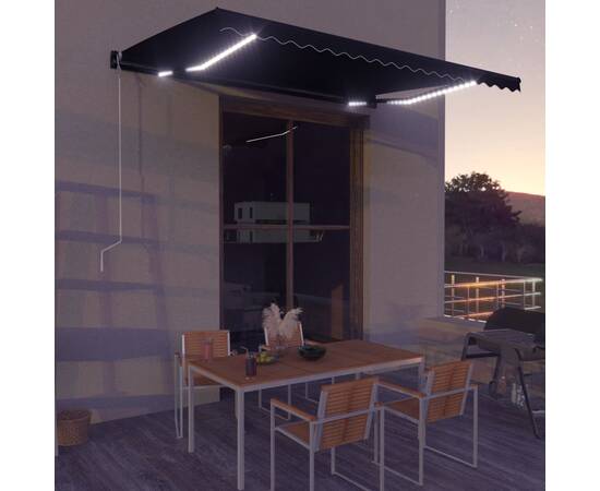 Copertină retractabilă manual cu led, antracit, 450 x 300 cm