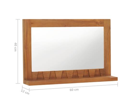 Oglindă de perete cu raft, 60x12x40 cm, lemn masiv de tec, 6 image