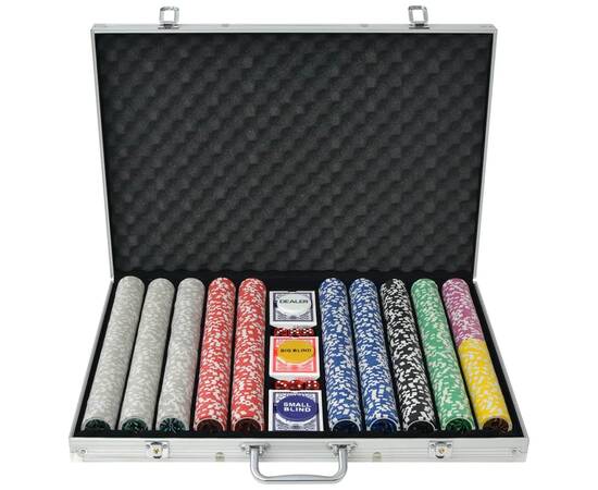 Set de poker cu 1000 de jetoane cu laser din aluminiu