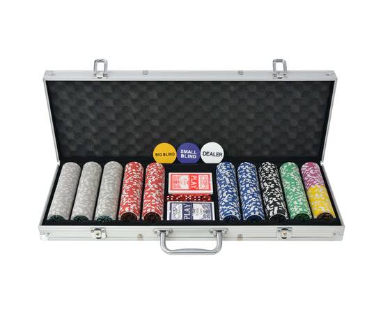 Set de poker cu 500 de jetoane cu laser din aluminiu