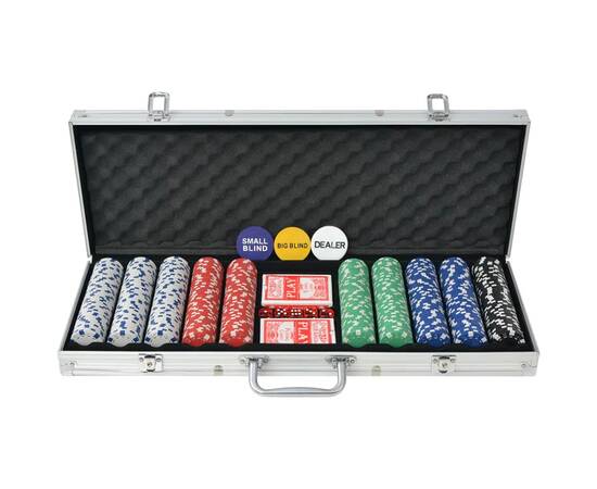 Set de poker cu 500 de jetoane din aluminiu