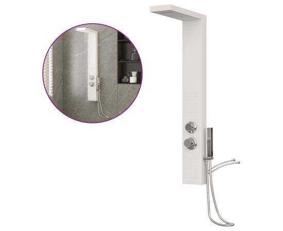 Sistem panou de duș din aluminiu, alb, 2 image