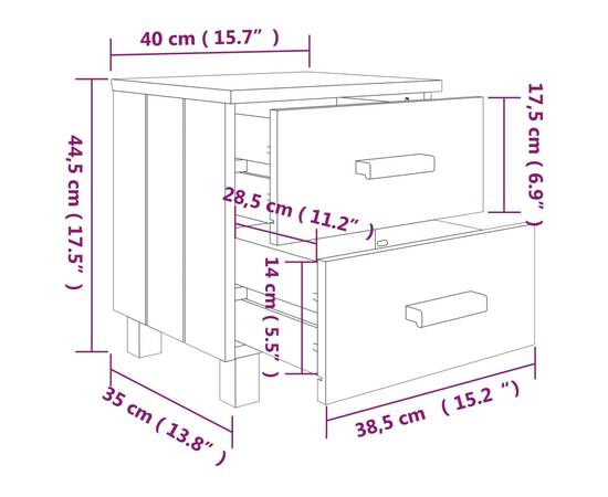 Noptiere, 2 buc., gri închis, 40x35x44,5 cm, lemn masiv de pin, 8 image