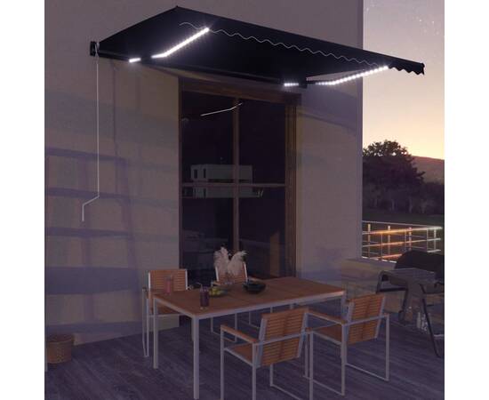 Copertină retractabilă cu senzor vânt & led antracit 450x300 cm