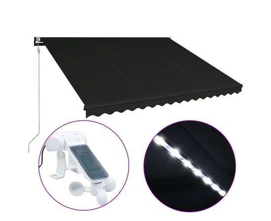 Copertină retractabilă cu senzor vânt & led antracit 450x300 cm, 2 image