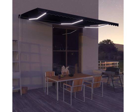 Copertină retractabilă cu senzor vânt & led antracit 500x300 cm