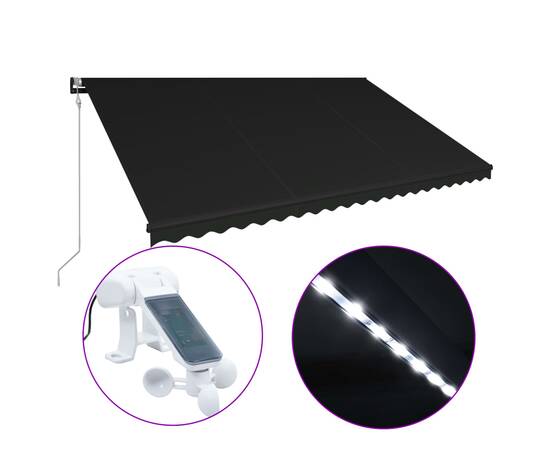 Copertină retractabilă cu senzor vânt & led antracit 500x300 cm, 2 image