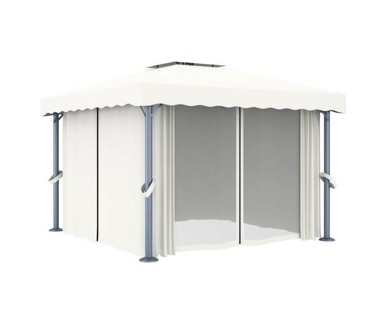 Pavilion cu perdea, alb crem, 3 x 3 m, aluminiu, 2 image