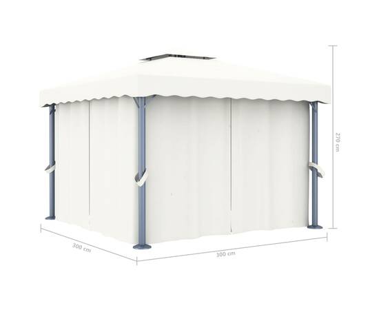 Pavilion cu perdea, alb crem, 3 x 3 m, aluminiu, 6 image