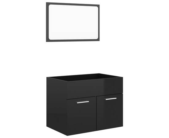 Set mobilier de baie, 2 piese, negru extralucios, pal, 2 image