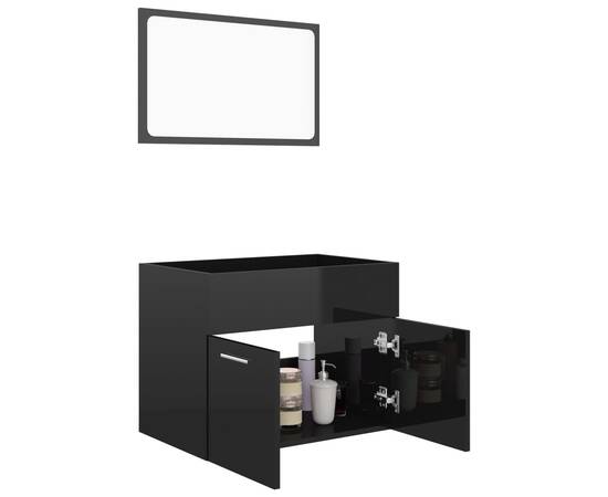 Set mobilier de baie, 2 piese, negru extralucios, pal, 4 image
