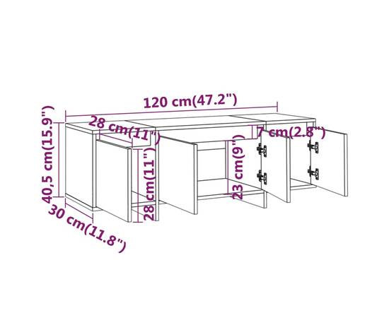 Comodă tv, gri beton, 120x30x40,5 cm, pal, 8 image