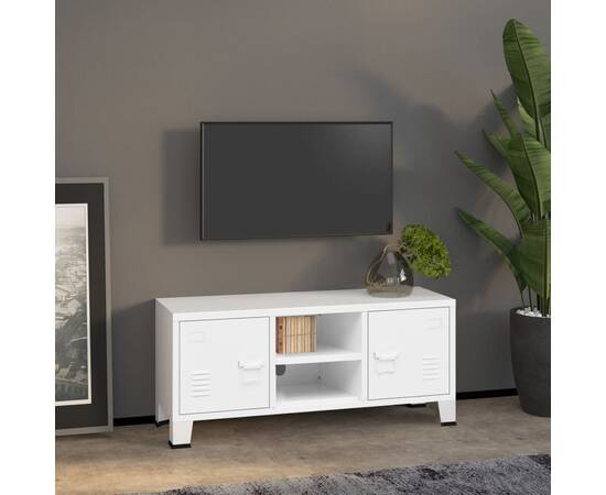 Dulap tv industrial, alb, 105x35x42 cm, metal