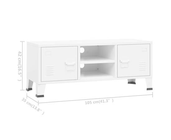 Dulap tv industrial, alb, 105x35x42 cm, metal, 9 image