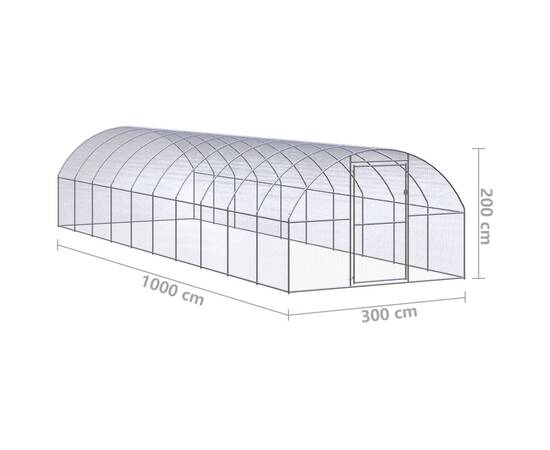 Coteț de găini pentru exterior, 3x10x2 m, oțel zincat, 9 image