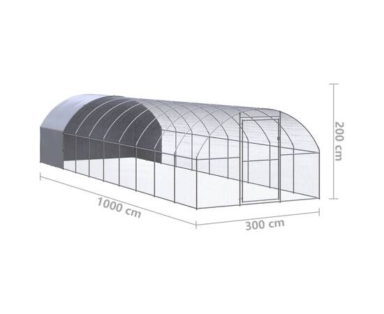 Coteț de găini pentru exterior, 3x10x2 m, oțel zincat, 11 image