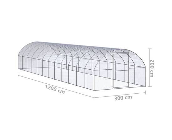 Coteț de găini pentru exterior, 3x12x2 m, oțel zincat, 9 image