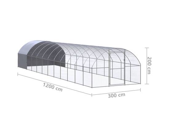 Coteț de găini pentru exterior, 3x12x2 m, oțel zincat, 11 image